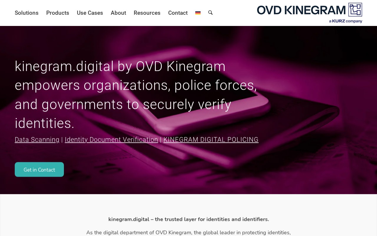 Öffentliche Kinegram.digital-Website von OVD Kinegram